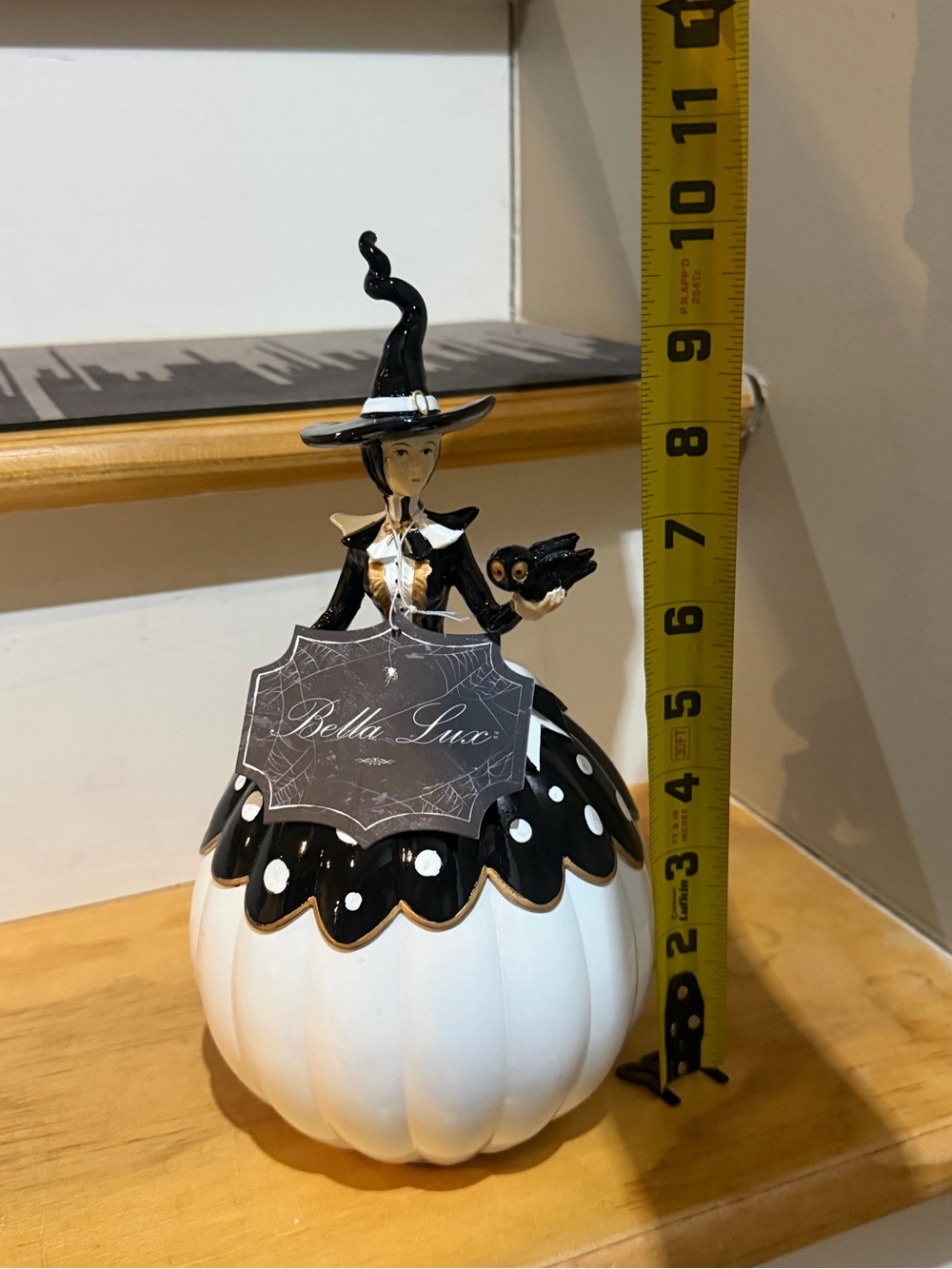 New Black & White Polka Dot Pumpkin Witch Figurine Halloween Decor Bella Luxx - Picture 3 of 5